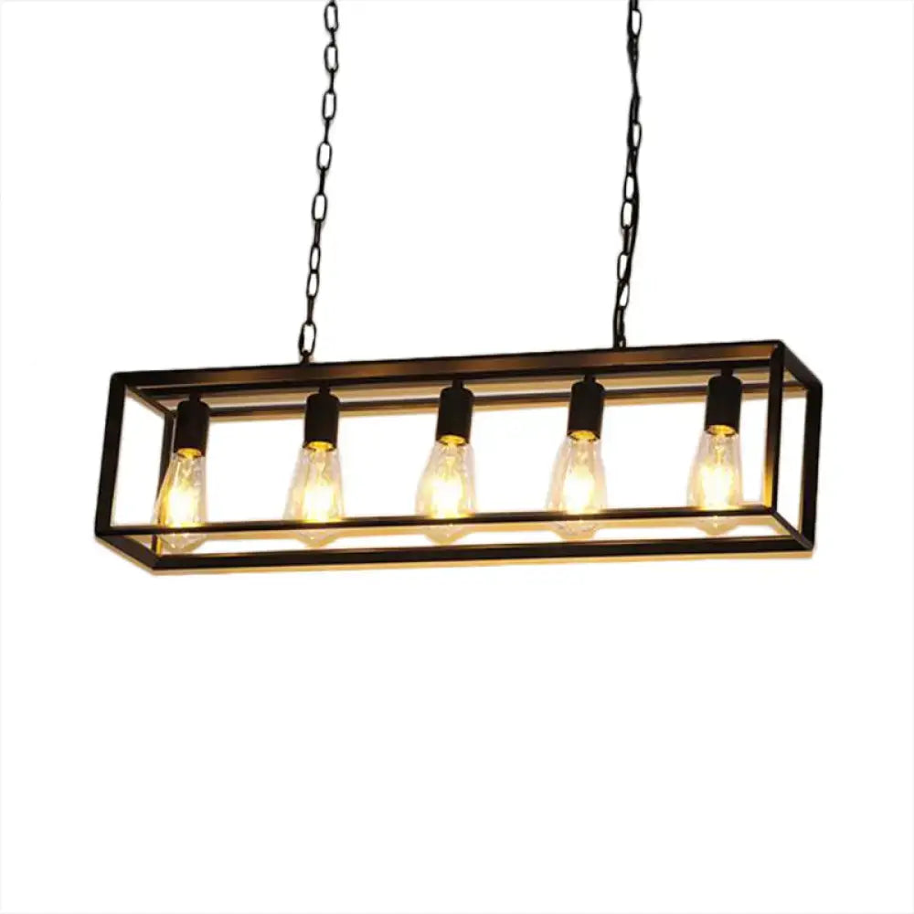Brass Rectangle Island Light pendant with four bulbs, chain-hung frame by Decorbites on Tampa Home & Garden Store