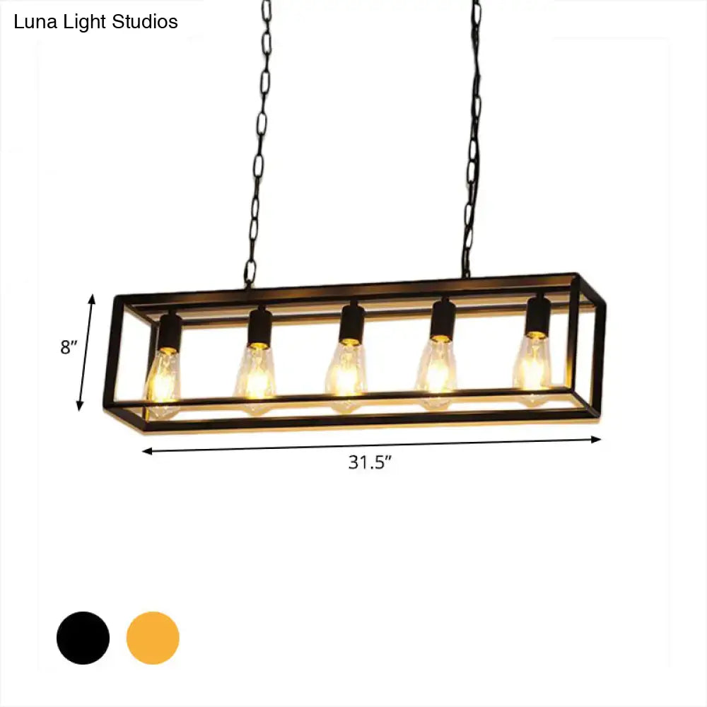 Brass rectangle island light pendant, chain-hung with five bulbs by Decorbites on Tampa Home & Garden Store