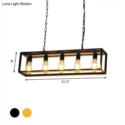 Brass rectangle island light pendant, chain-hung with five bulbs by Decorbites on Tampa Home & Garden Store