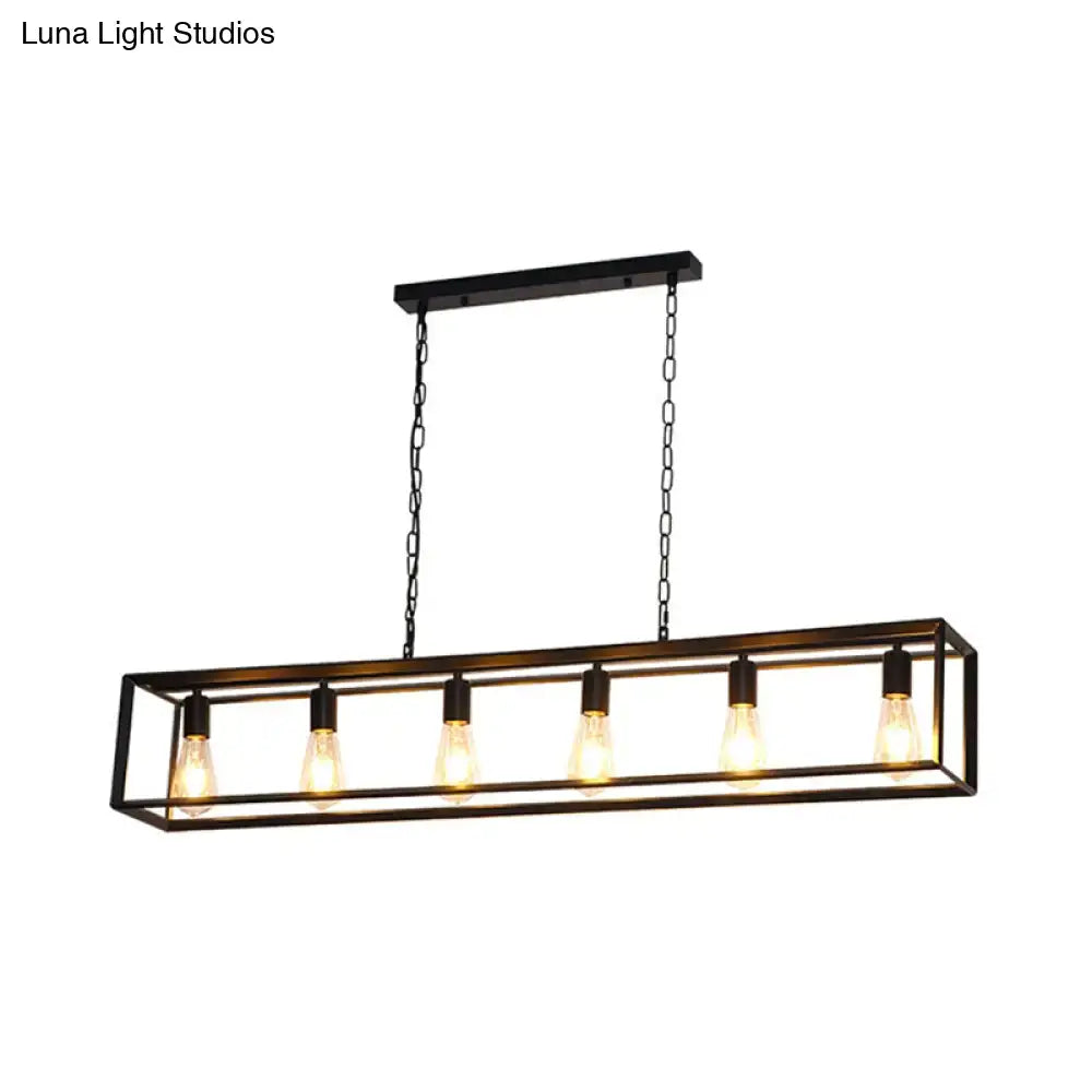 Brass rectangle island light pendant with black metal frame and five bulbs by Decorbites on Tampa Home & Garden Store