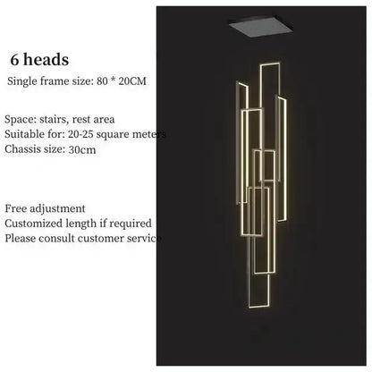 Chandelier: modern black and gold rectangle LED fixture with 6 heads Decorbites on Tampa Home & Garden Store