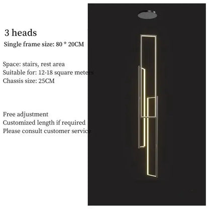 Chandelier Decorbites 3-head modern black & gold luster rectangle LED with vertical frames on Tampa Home & Garden Store