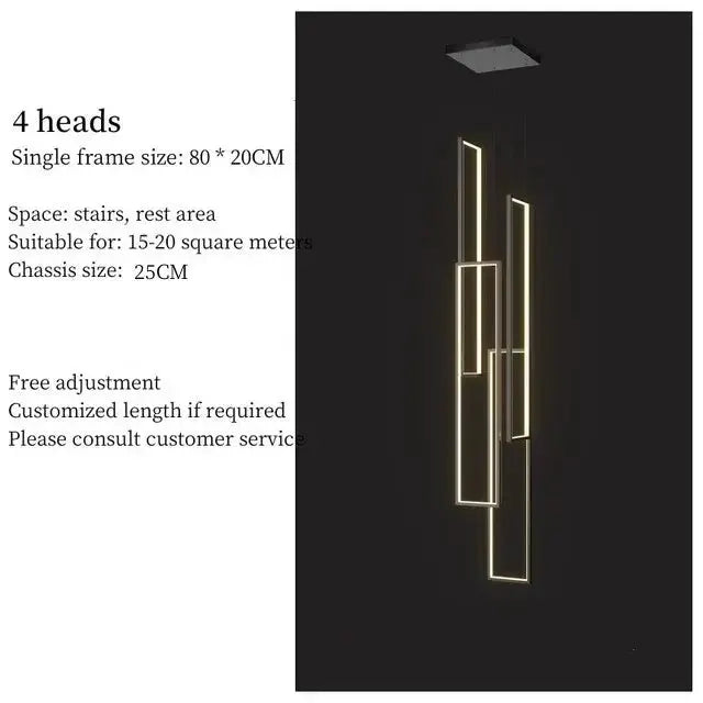 Chandelier Decorbites: modern black & gold rectangle LED chandelier with four heads on Tampa Home & Garden Store