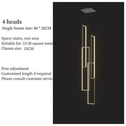 Chandelier Decorbites: modern black & gold rectangle LED chandelier with four heads on Tampa Home & Garden Store