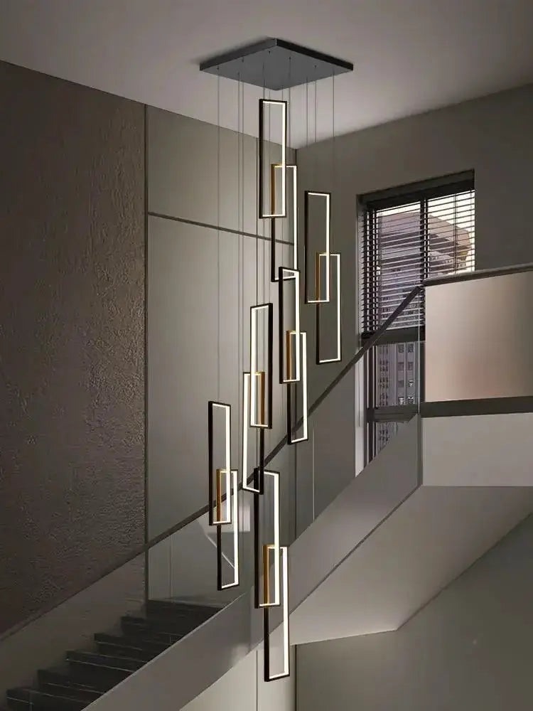 Chandelier Decorbites modern black & gold rectangular LED fixture with cascading frames on Tampa Home & Garden Store