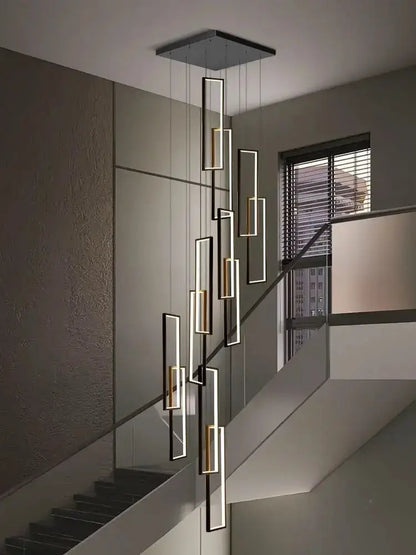 Chandelier Decorbites modern black & gold rectangular LED fixture with cascading frames on Tampa Home & Garden Store