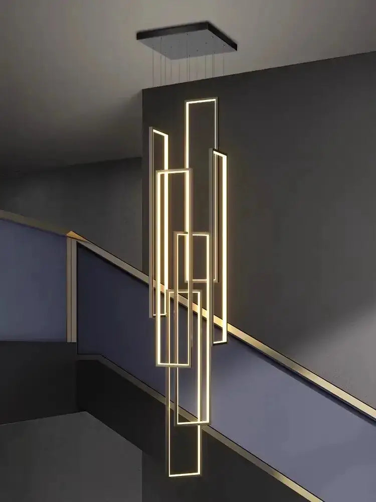 Chandelier Decorbites modern black and gold rectangle LED with geometric stacked frames on Tampa Home & Garden Store