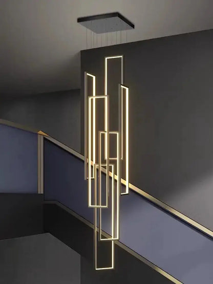 Chandelier Decorbites modern black and gold rectangle LED with geometric stacked frames on Tampa Home & Garden Store