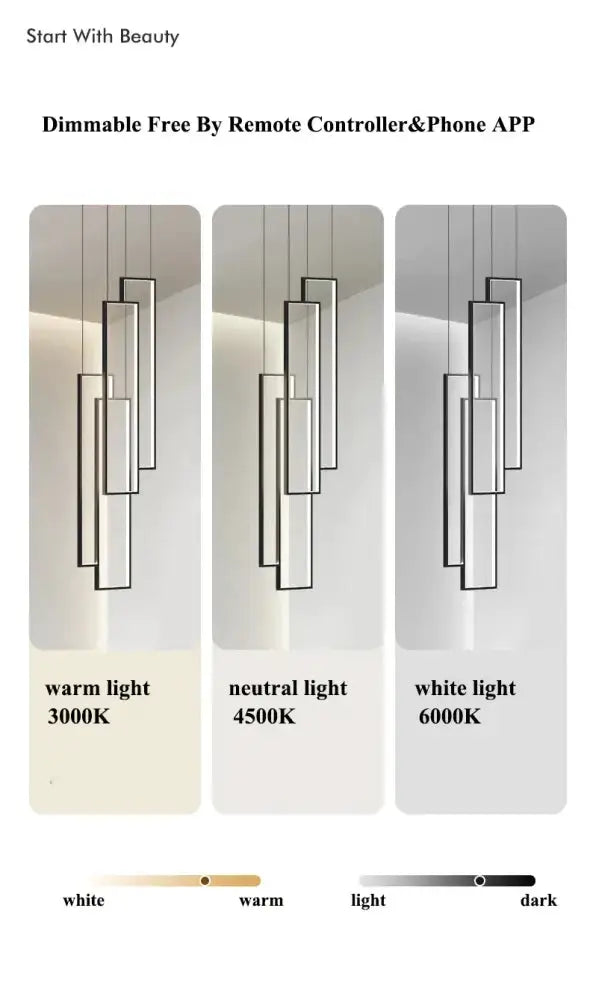 Decorbites black & gold rectangular LED chandelier for living room, 3-panel display on Tampa Home & Garden Store