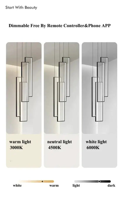 Decorbites black & gold rectangular LED chandelier for living room, 3-panel display on Tampa Home & Garden Store