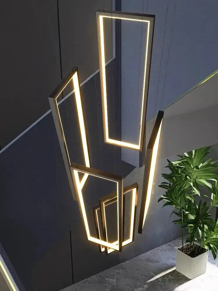Chandelier modern black & gold rectangular frame LED fixture for living room Decorbites on Tampa Home & Garden Store