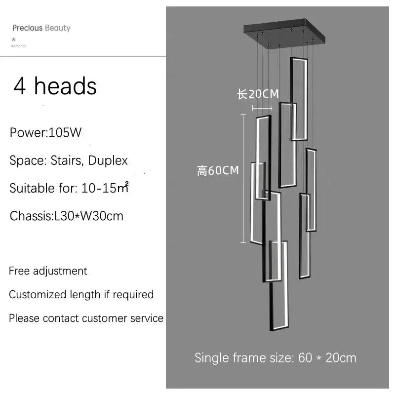 Chandelier Decorbites 4-head modern black and gold rectangle LED with hanging frames on Tampa Home & Garden Store