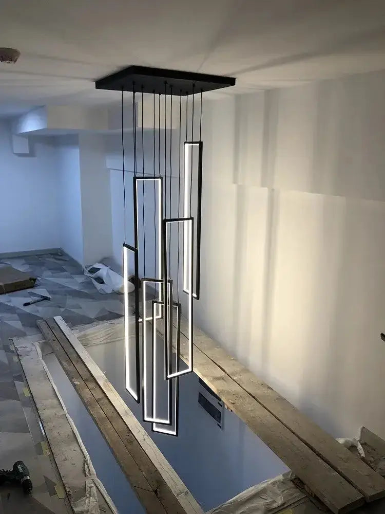 Chandelier, modern black rectangular LED frame cluster for living room on Tampa Home & Garden Store