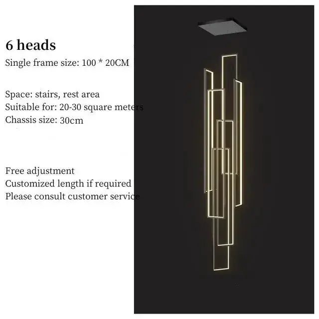 Chandelier modern black and gold rectangular LED fixture with 6 heads by Decorbites on Tampa Home & Garden Store