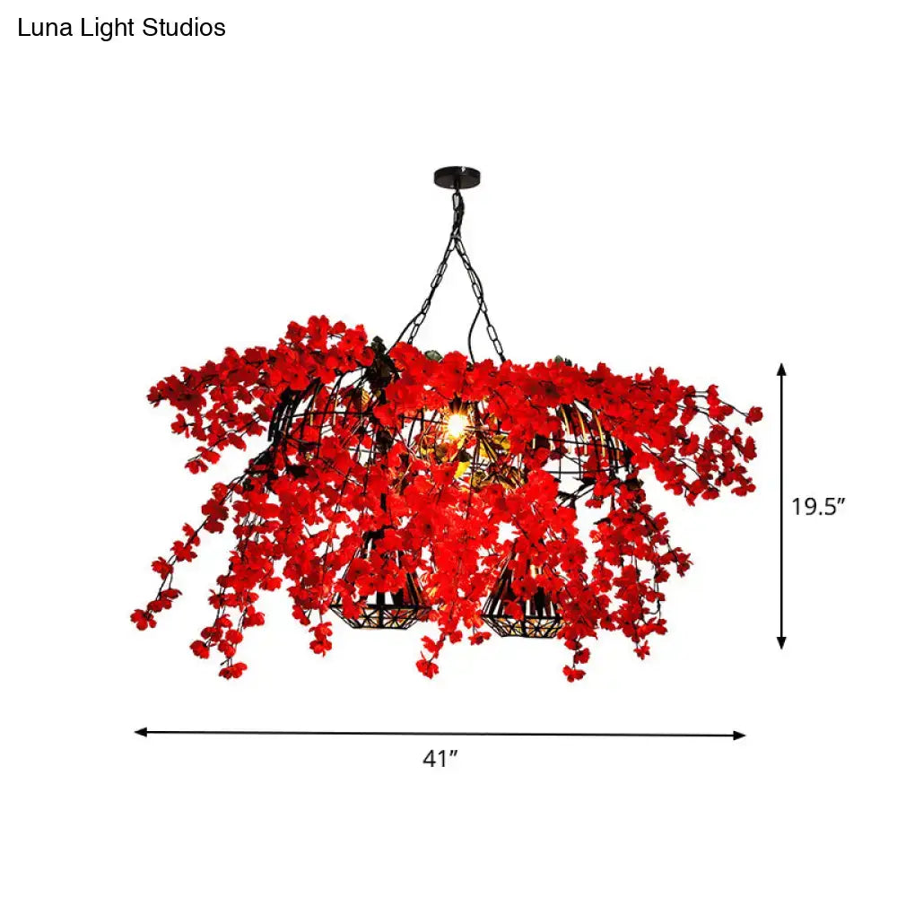 Red Diamond Cage Pendant light with black metal cage and cascading red florals Decorbites on Tampa Home & Garden Store