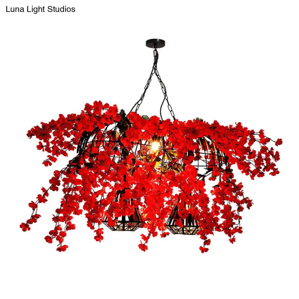 Red Diamond Cage Pendant light with cascading red flowers in black metal cage Decorbites on Tampa Home & Garden Store