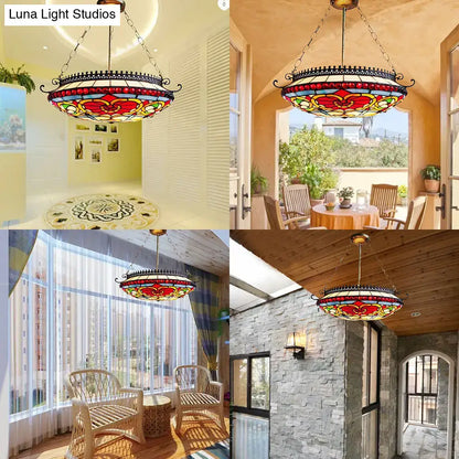 Red Glass Bowl Chandelier Decorbites, stained glass shade and metal hanging fixture on Tampa Home & Garden Store