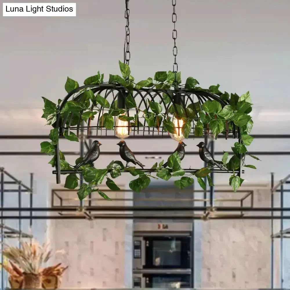 Retro Birdcage Island Light Fixture in Black