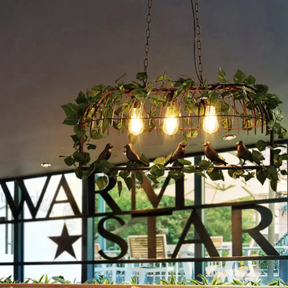 Retro Birdcage Island Light Fixture in Black