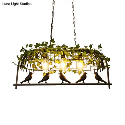 Retro Birdcage Island Light Fixture in Black