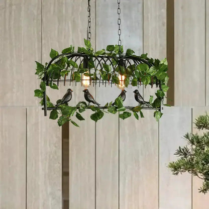 Retro Birdcage Island Light Fixture in Black