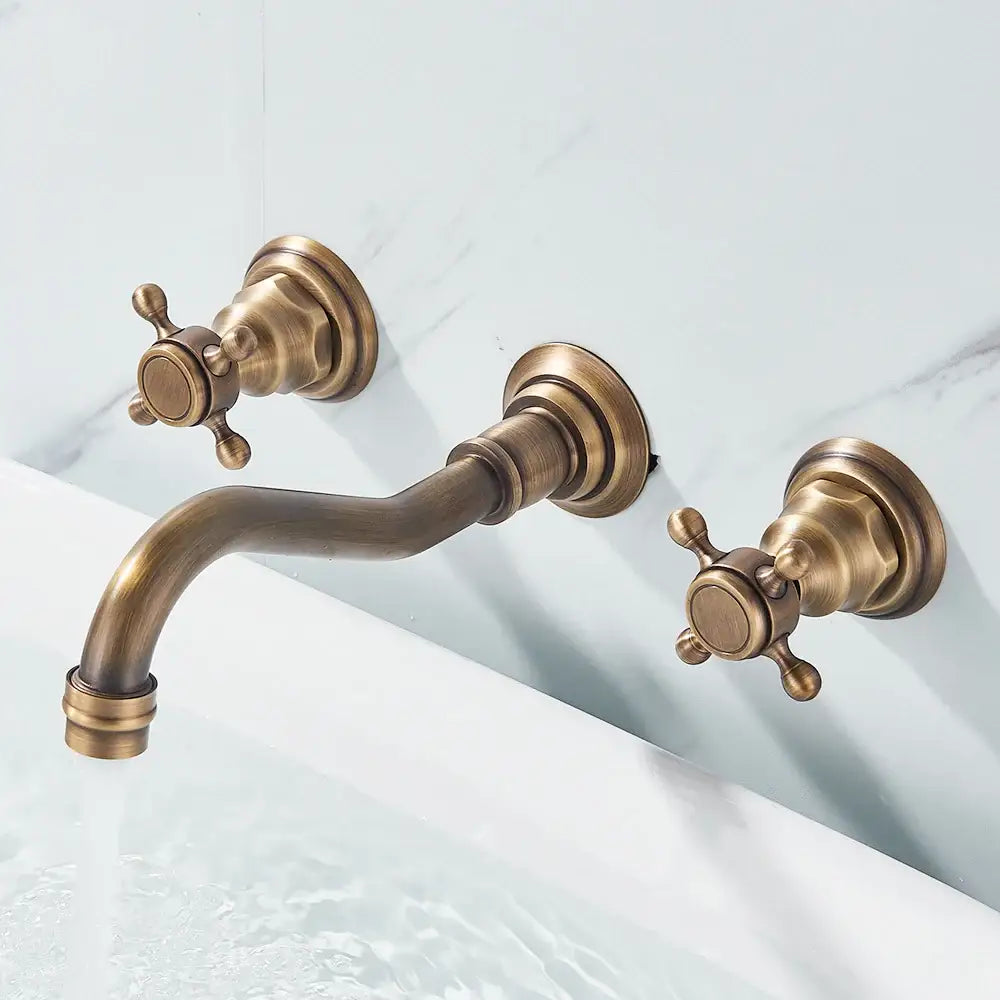 Antique Brass Wall Faucet and Dual Handles
