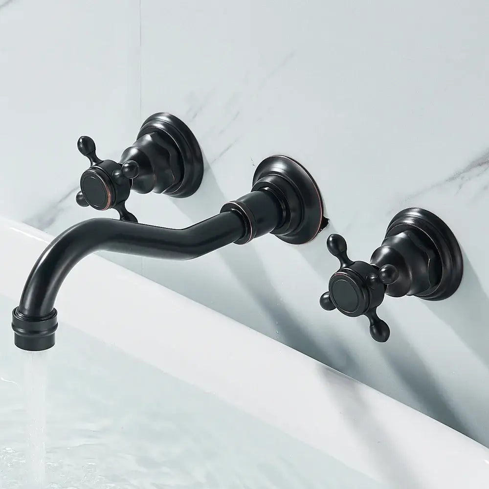 Decorbites antique brass wall faucet with two cross handles for bathroom sink on Tampa Home & Garden Store