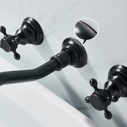 Antique brass wall faucet with black finish and cross handles by Decorbites for bathroom sink on Tampa Home & Garden Store