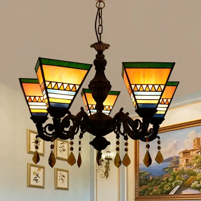 Stained Glass Chandelier Light by Decorbites, chandelier with colorful shades and crystals on Tampa Home & Garden Store