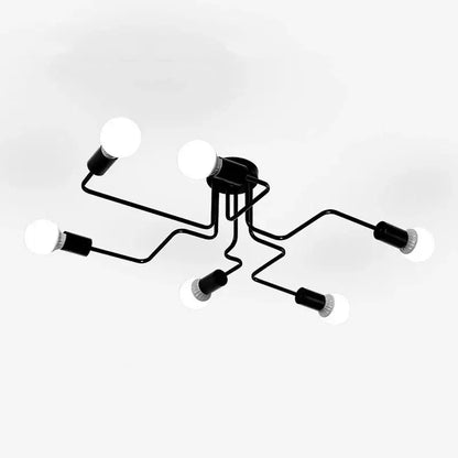 Wrought-iron ceiling fixture flush mount in black metal with six arms and exposed bulbs Decorbites on Tampa Home & Garden Store