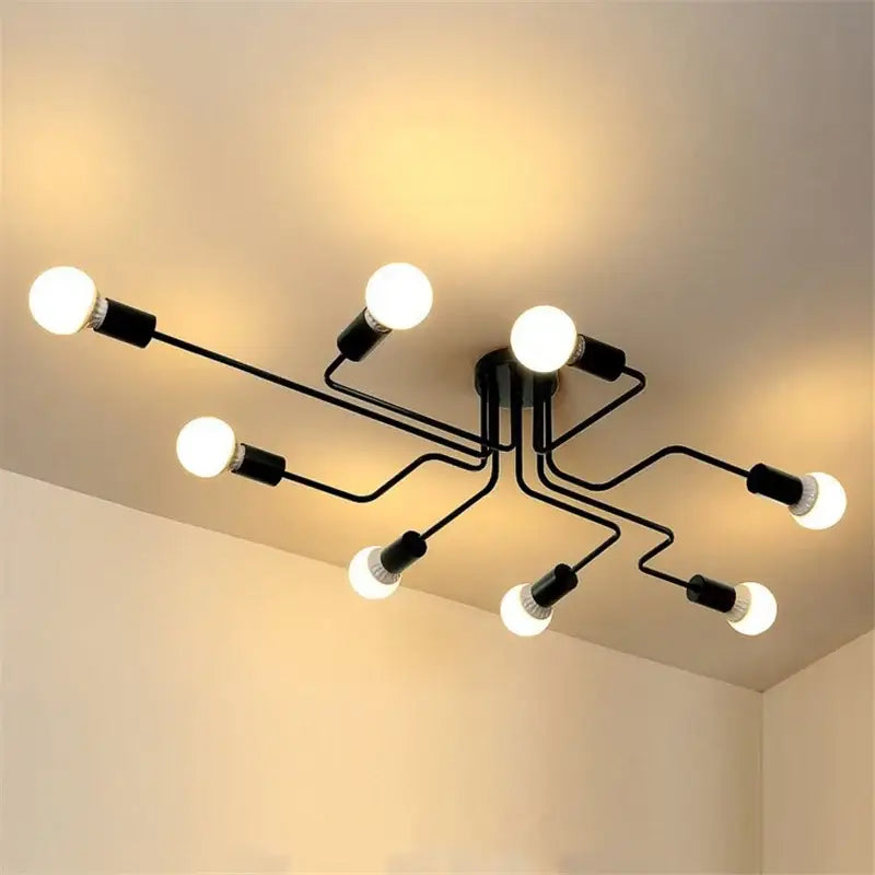 Wrought iron ceiling fixture with eight globe bulbs, black matte, Decorbites flush mount on Tampa Home & Garden Store