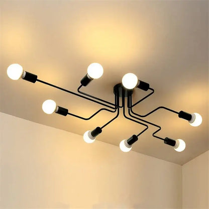 Wrought iron ceiling fixture with eight globe bulbs, black matte, Decorbites flush mount on Tampa Home & Garden Store