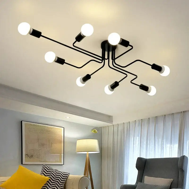 Wrought Iron Ceiling Fixture Decorbites; black branched metal with 8 bulbs on Tampa Home & Garden Store