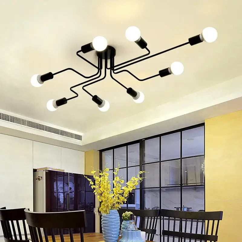 Wrought Iron Ceiling Fixture flush mount lights by Decorbites with black arms and bulbs on Tampa Home & Garden Store