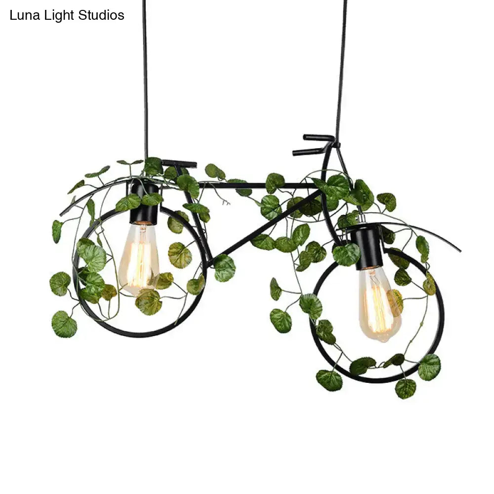 Black metal bicycle ceiling light with two Edison bulbs and vines, Decorbites flush mount on Tampa Home & Garden Store