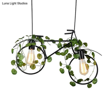 Black metal bicycle ceiling light with two Edison bulbs and vines, Decorbites flush mount on Tampa Home & Garden Store