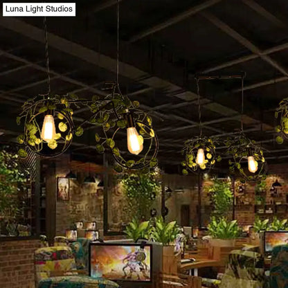 Black bicycle ceiling light fixtures with circular metal frames and vines, 3 units Decorbites on Tampa Home & Garden Store