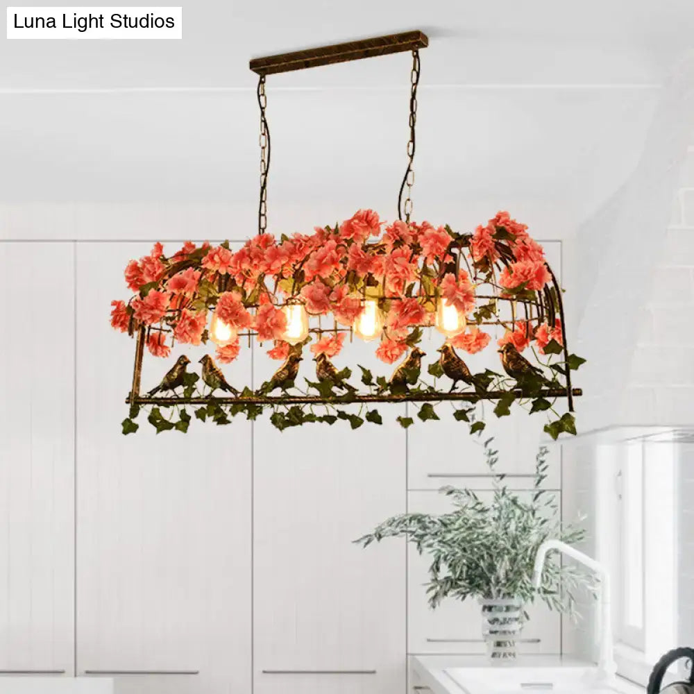 Brass birdcage ceiling light flush mount with pink flowers and ivy decor Decorbites on Tampa Home & Garden Store