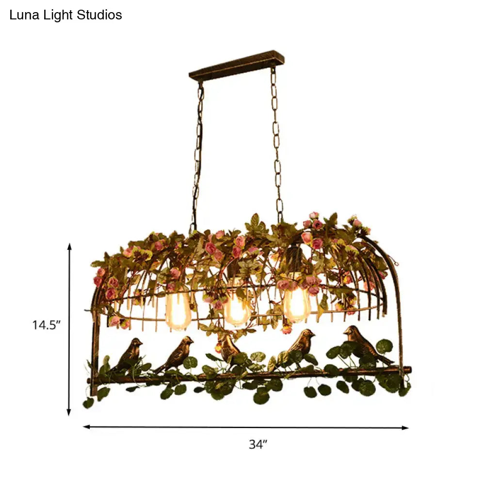 Brass Birdcage Ceiling Light decorative hanging fixture by Decorbites with vines and birds 34in wide on Tampa Home & Garden Store