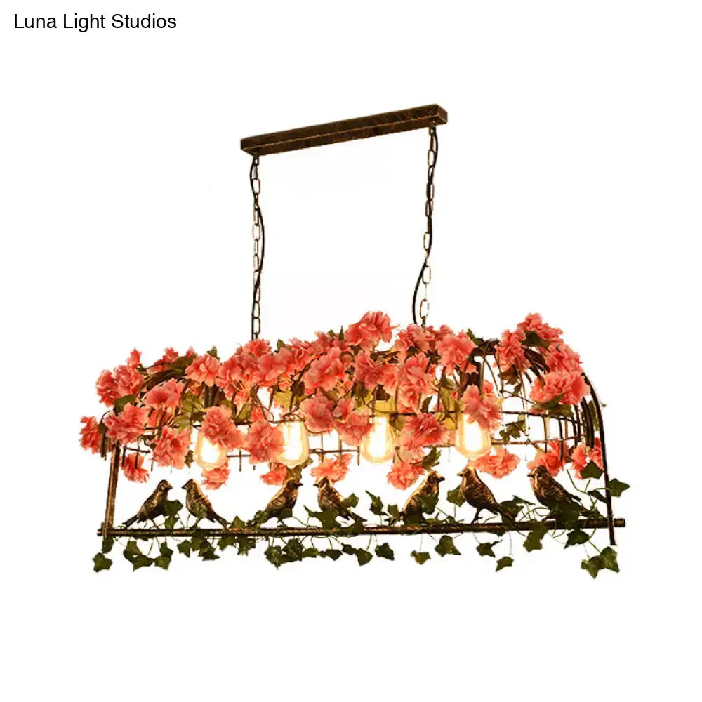 Brass Birdcage Ceiling Light with pink flowers and birds, chain-hung Decorbites flush mount on Tampa Home & Garden Store