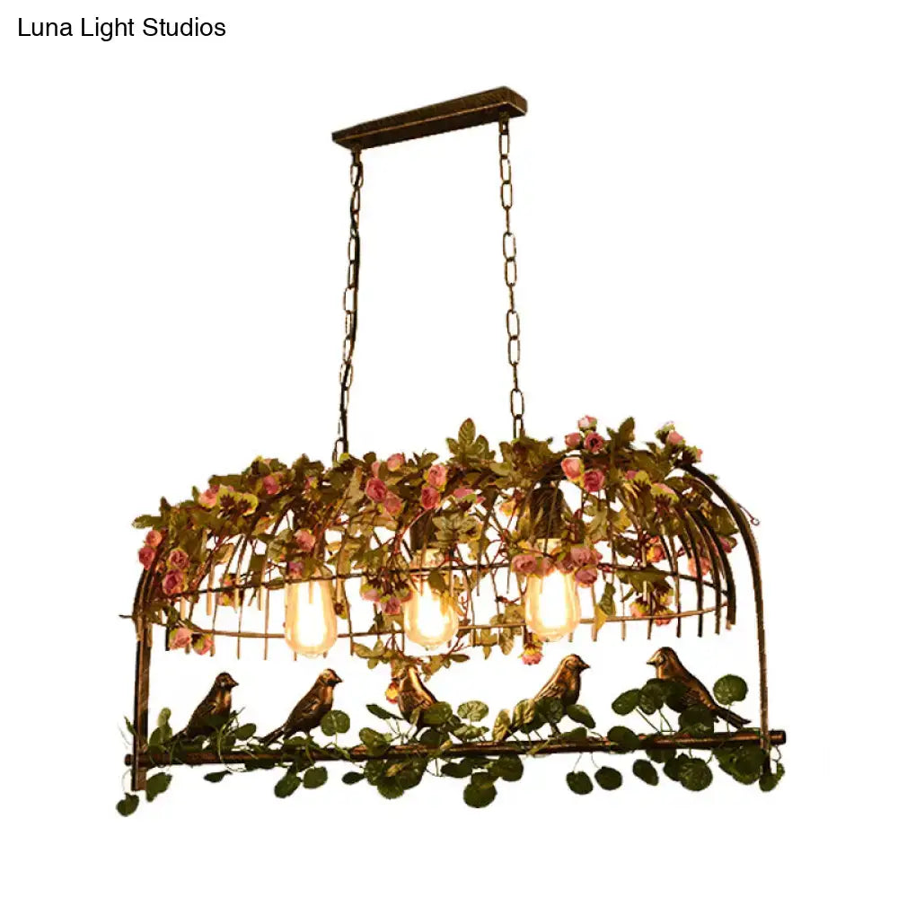Brass birdcage ceiling light with floral vines and birds, flush mount by Decorbites on Tampa Home & Garden Store