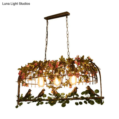 Brass birdcage ceiling light with floral vines and birds, flush mount by Decorbites on Tampa Home & Garden Store