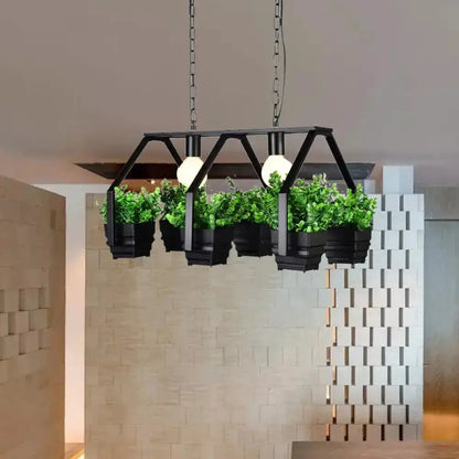 Retro white LED island ceiling light with planters in Decorbites frame, four hanging pots on Tampa Home & Garden Store
