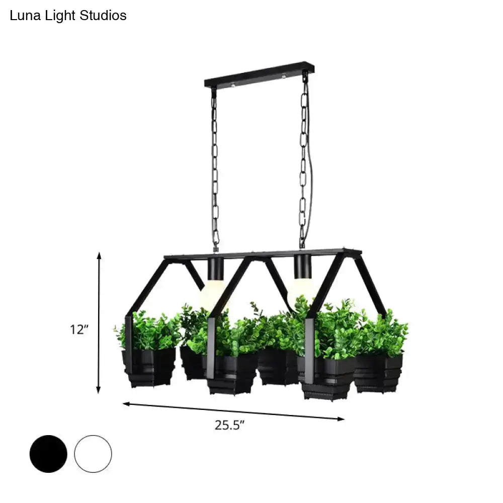 Retro white LED island ceiling light with planters by Decorbites, black metal frame on Tampa Home & Garden Store