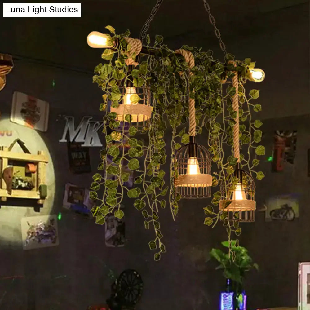 Metal Ivy Island Light pendant lights with cages, rope accents and trailing ivy set of 3 on Tampa Home & Garden Store