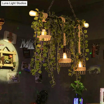 Metal Ivy Island Light pendant lights with cages, rope accents and trailing ivy set of 3 on Tampa Home & Garden Store