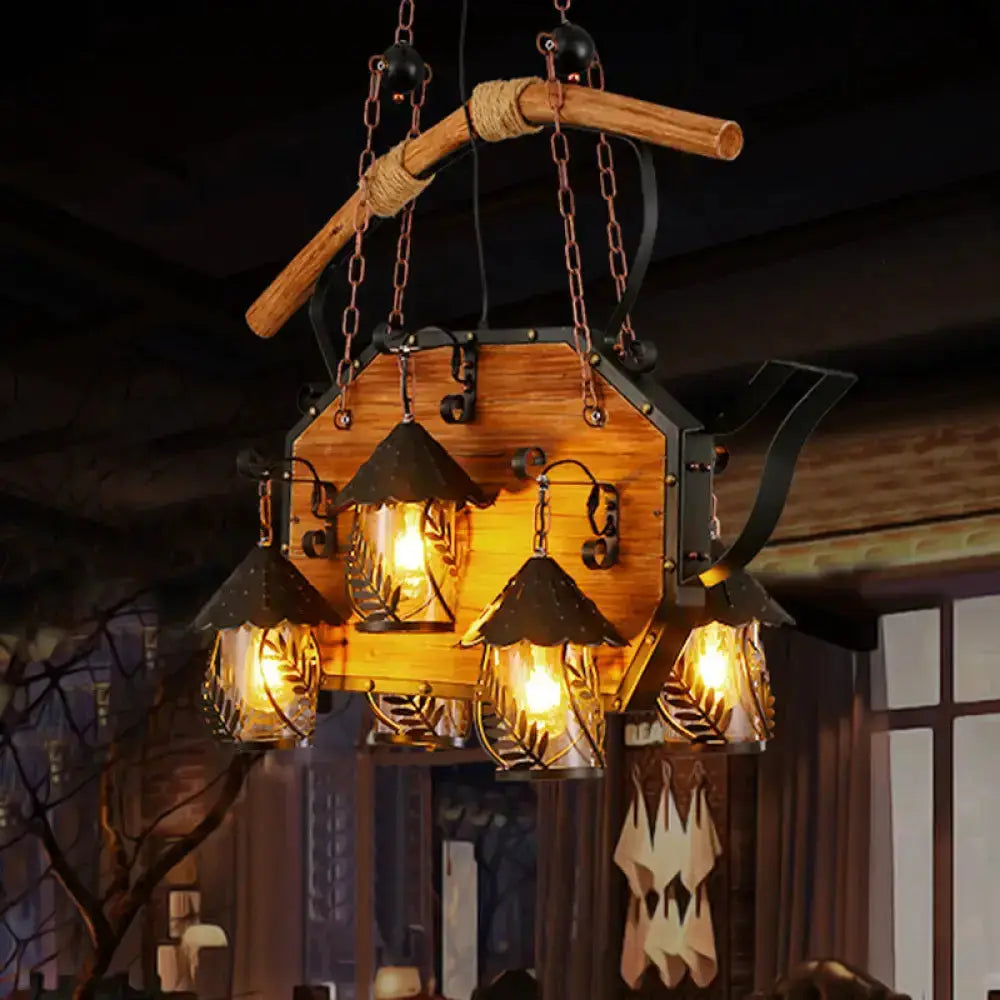 Rustic Black Teapot Dining Room Light Fixture