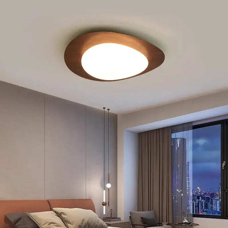 Walnut Oval Acrylic Ceiling Light flush mount, wood finish with white diffuser on Tampa Home & Garden Store