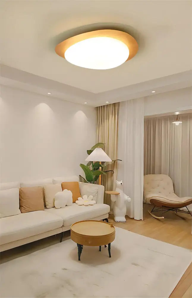 Walnut oval acrylic ceiling light flush mount with wood frame white diffuser Decorbites on Tampa Home & Garden Store