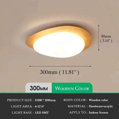 Walnut oval acrylic ceiling light by Decorbites, wooden flush mount, 300mm diameter 80mm height on Tampa Home & Garden Store